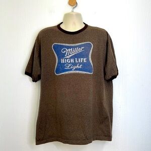 Miller High Life - Brown Ringer Miller High Life Light Logo T Shirt Size XL